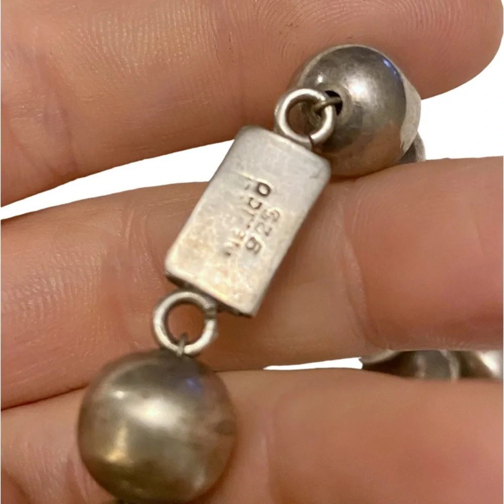 Vintage Heavy Sterling Silver Ball bead Necklace Mexico Navajo Pearls - Picture 5 of 5